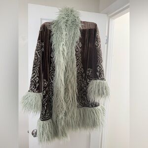 Free People Light Green Faux Fur Coat xs